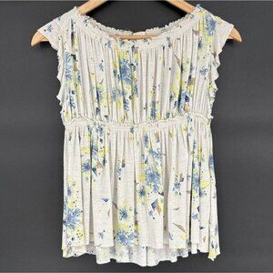 We The Free Women Floral Print Babydoll Top XS Off White Boho Y2k Fairy Bohemian